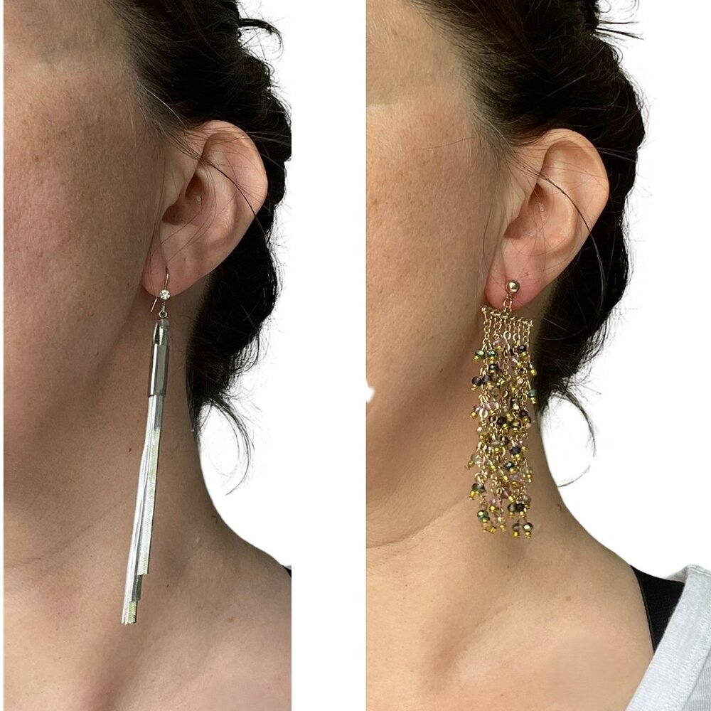 BUNDLE HUDSON BAY Two Sets Long Earrings Statement Wedding Silver-Tone Gold-Tone